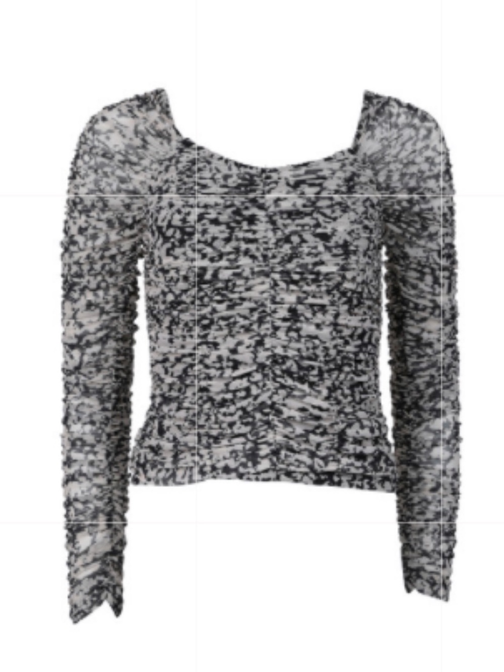 NWT Muse Long-Sleeve Ruched Leopard Print Crop Top in Black and White Size S